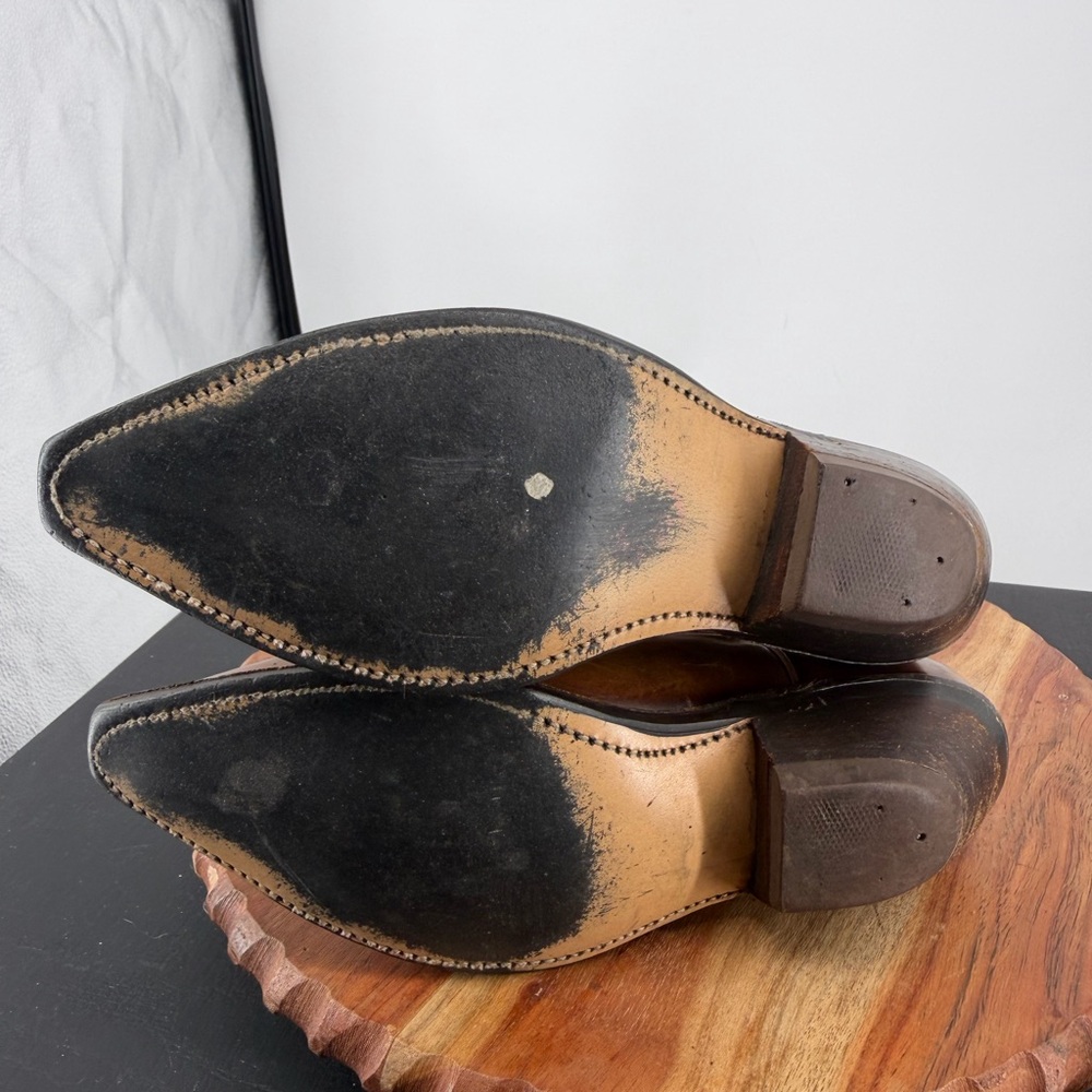 vintage flower inlay ankle western boots brown leather short cowgirl boho sz 7.5 - Picture 9 of 10